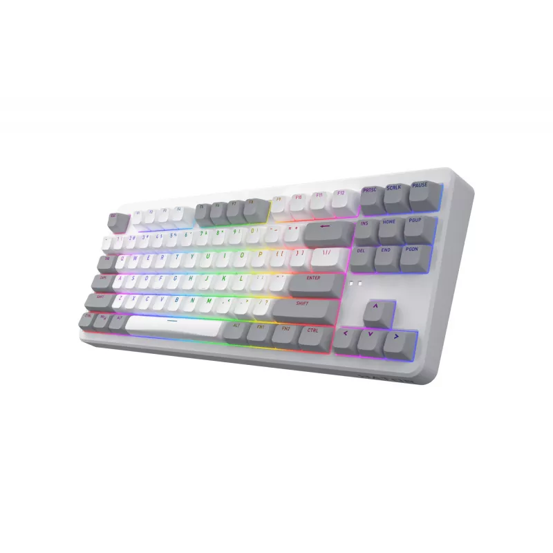 Teclado HATOR Rockfall 3 TKL Wireless, branco, QMK/VIA, perfil OMA teclas branco-preto – switches mecânicos lineares hotswap – US – layout ANSI