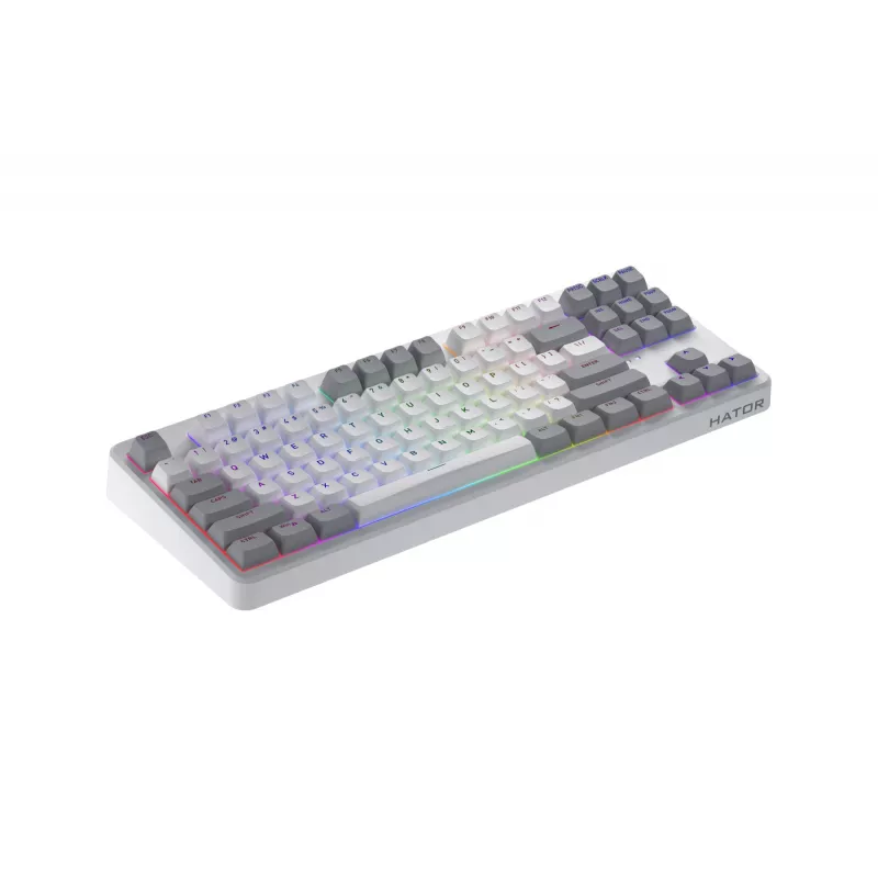 Teclado HATOR Rockfall 3 TKL Wireless, branco, QMK/VIA, perfil OMA teclas branco-preto – switches mecânicos lineares hotswap – US – layout ANSI