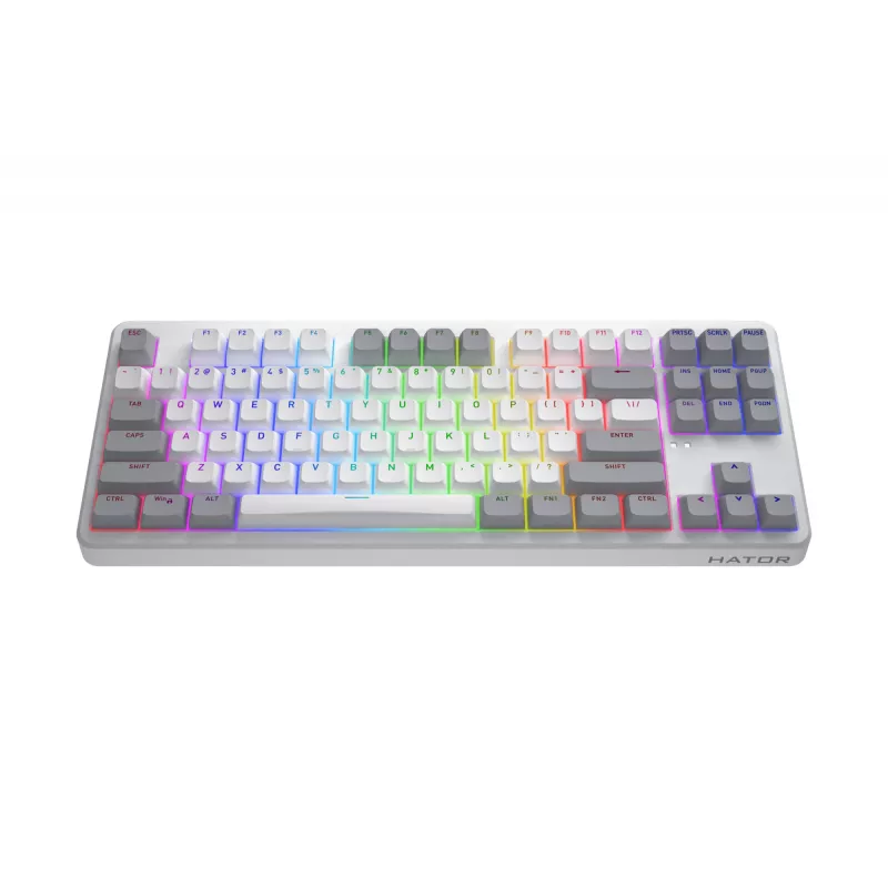Teclado HATOR Rockfall 3 TKL Wireless, branco, QMK/VIA, perfil OMA teclas branco-preto – switches mecânicos lineares hotswap – US – layout ANSI