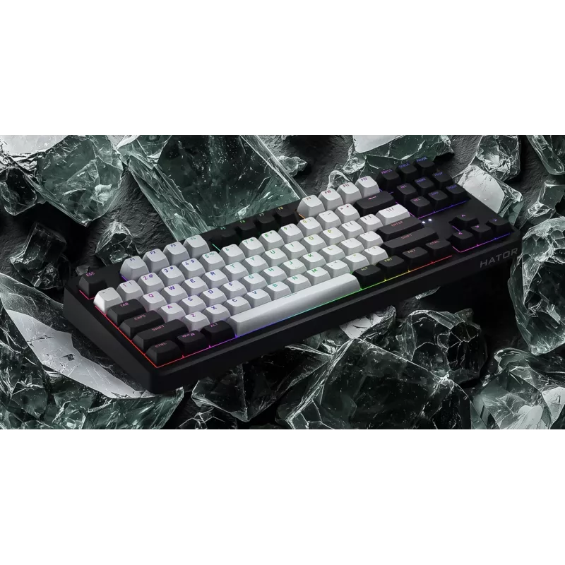 Teclado HATOR Rockfall 3 TKL Wireless, branco, QMK/VIA, perfil OMA teclas branco-preto – switches mecânicos lineares hotswap – US – layout ANSI