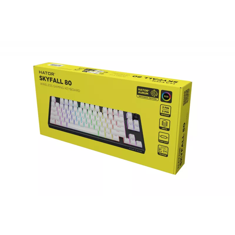 Teclado HATOR Skyfall Wireless 80 gaming USB + RF Wireless + Bluetooth QWERTY US English preto, branco