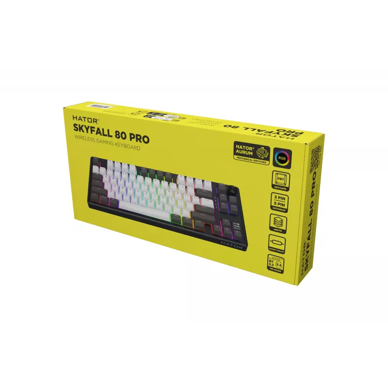 Teclado Gaming HATOR Skyfall Pro Wireless 80 USB + RF Wireless + Bluetooth QWERTY US English Preto, Cinzento