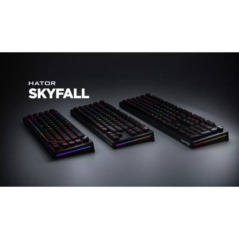 Teclado HATOR Skyfall 65 com fios, Mecânico, USB-C, Aurum Sterling, 70M de toques, RGB, Preto, 790g