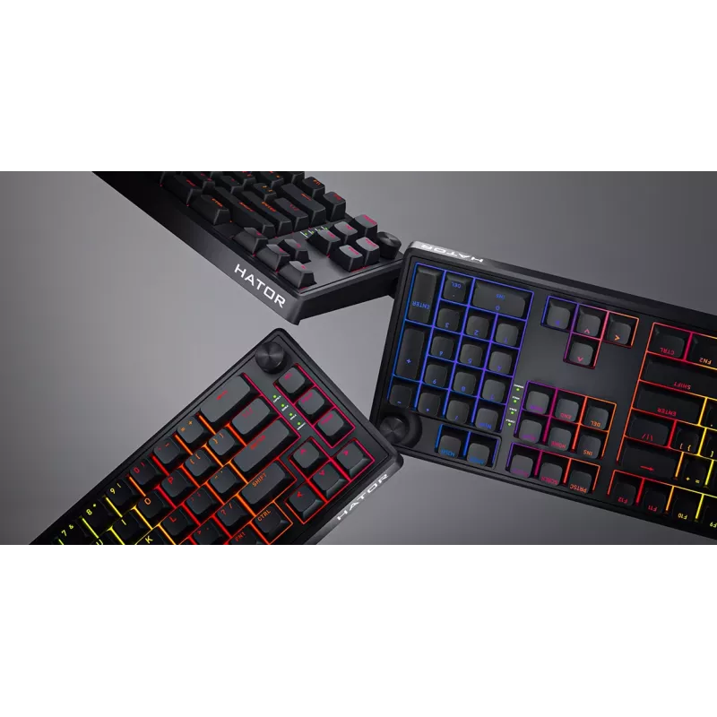 Teclado HATOR Skyfall 65 com fios, Mecânico, USB-C, Aurum Sterling, 70M de toques, RGB, Preto, 790g