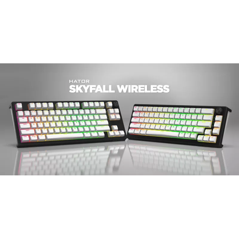 Teclado Gaming HATOR Skyfall Wireless 65 USB + RF Wireless + Bluetooth QWERTY US English Preto, Branco