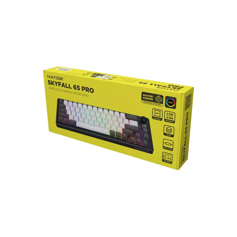 Teclado Gaming HATOR Skyfall Pro Wireless 65 USB + RF Wireless + Bluetooth QWERTY US English Preto, Cinzento