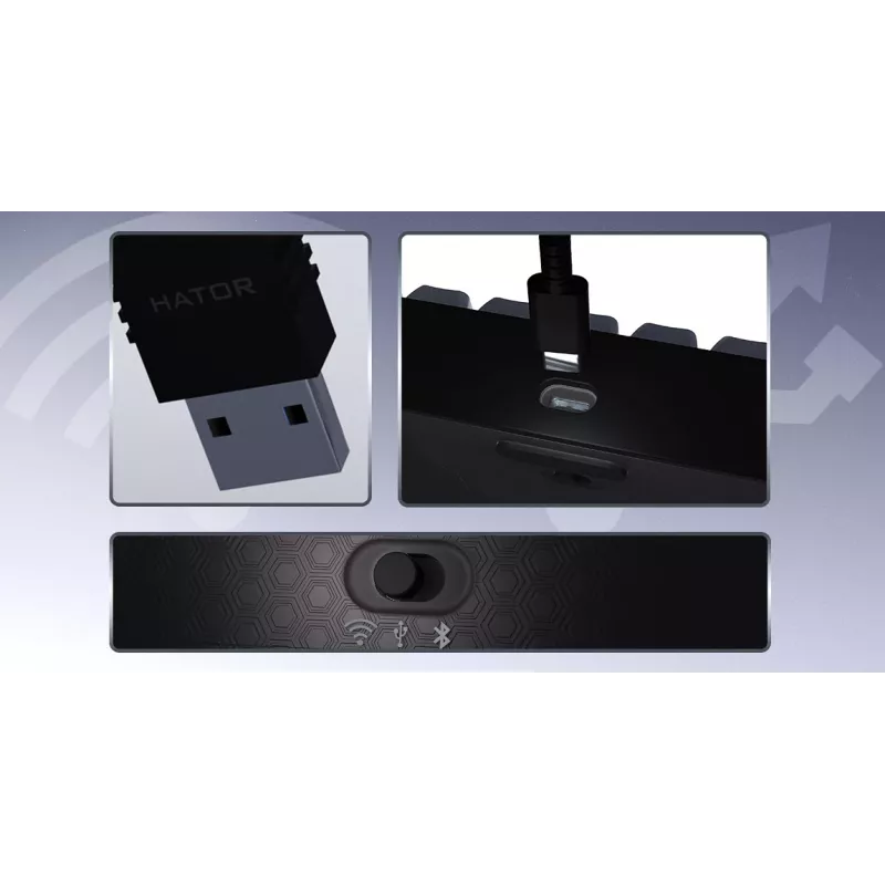 Teclado Gaming HATOR Skyfall Pro Wireless 65 USB + RF Wireless + Bluetooth QWERTY US English Preto, Cinzento