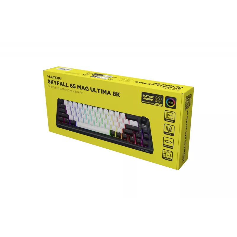 Teclado Gaming sem fios HATOR Skyfall 65 MAG ULTIMA 8K USB + RF Wireless + Bluetooth QWERTY US English Preto, Branco