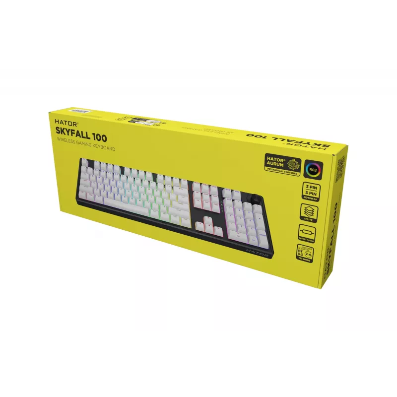 Teclado Gaming HATOR Skyfall Wireless 100 USB + RF Wireless + Bluetooth QWERTY US English Preto, Branco