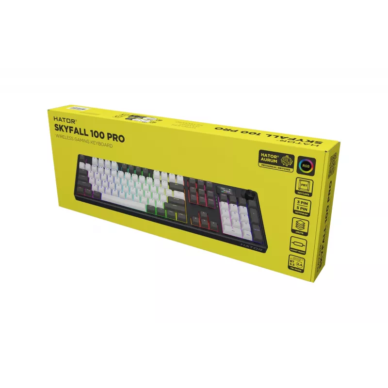 Teclado Gaming HATOR Skyfall Pro Wireless 100 USB + RF Wireless + Bluetooth QWERTY US English Preto, Cinzento