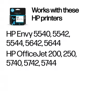 HP 62 tricolor tinta original, ciano, magenta, amarelo, 1 unid., 165 páginas