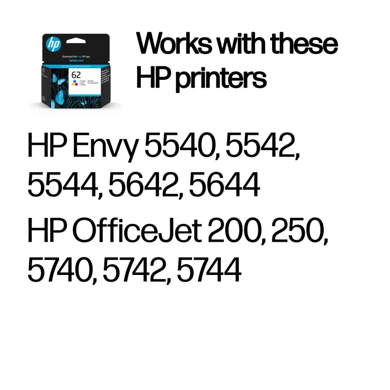 HP 62 tricolor tinta original, ciano, magenta, amarelo, 1 unid., 165 páginas