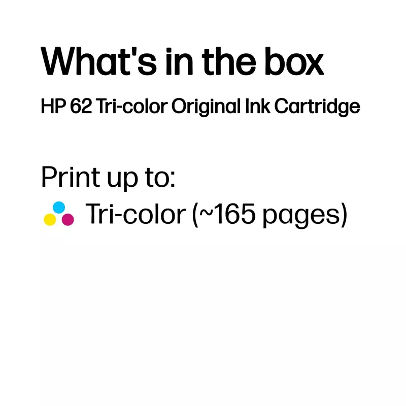 HP 62 tricolor tinta original, ciano, magenta, amarelo, 1 unid., 165 páginas