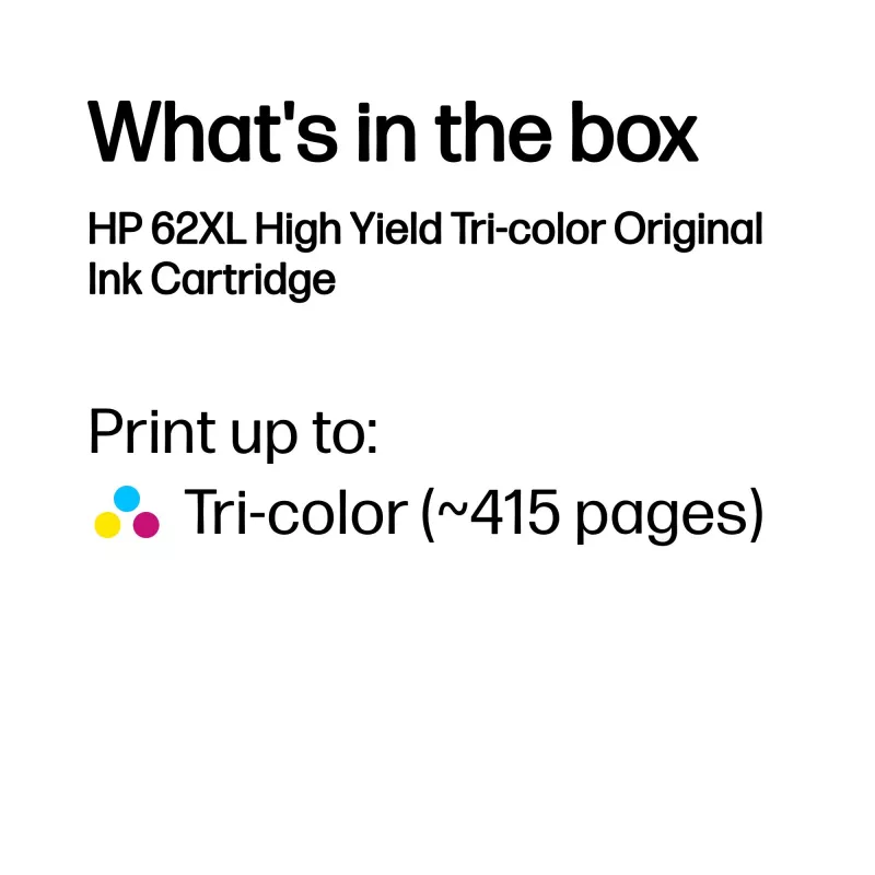 HP 62XL alto rendimento tricolor tinta original, ciano, magenta, amarelo, 1 unid., 415 páginas