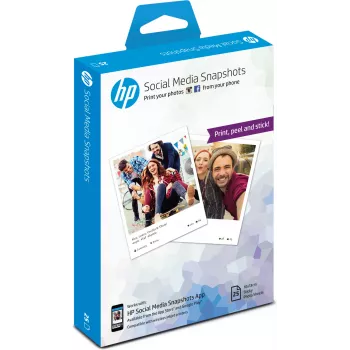 Papel fotográfico autocolante removível HP Social Media Snapshots – 25 folhas/10 x 13 cm, branco, semibrilhante