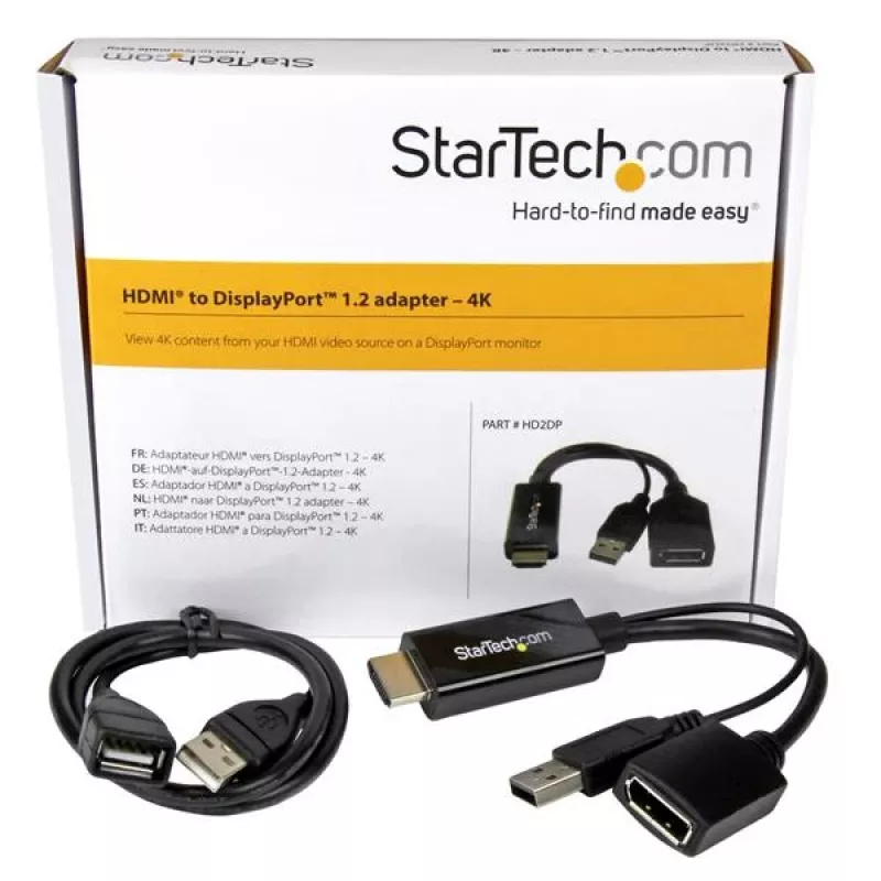 Adaptador HDMI para DisplayPort StarTech.com - 4K 30Hz, 3840 x 2160 píxeis, 1080p, 720p, 120 Hz, preto, MegaChips - STDP2600, conversor de vídeo ativo