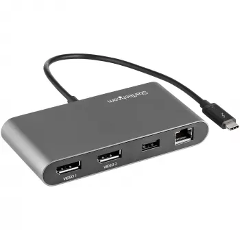 Dock Thunderbolt Mini duplo para monitor StarTech.com, DisplayPort 4K 60Hz, hub sem drivers para Windows e Mac, Gigabit Ethernet, 1x USB-A (USB 5Gbps), cabo de 11in (28cm)