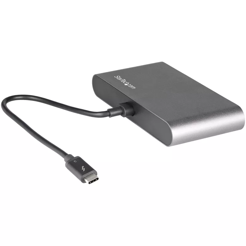 Dock Thunderbolt Mini duplo para monitor StarTech.com, DisplayPort 4K 60Hz, hub sem drivers para Windows e Mac, Gigabit Ethernet, 1x USB-A (USB 5Gbps), cabo de 11in (28cm)