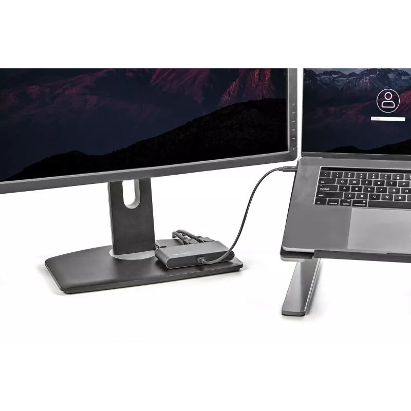 Dock Thunderbolt Mini duplo para monitor StarTech.com, DisplayPort 4K 60Hz, hub sem drivers para Windows e Mac, Gigabit Ethernet, 1x USB-A (USB 5Gbps), cabo de 11in (28cm)