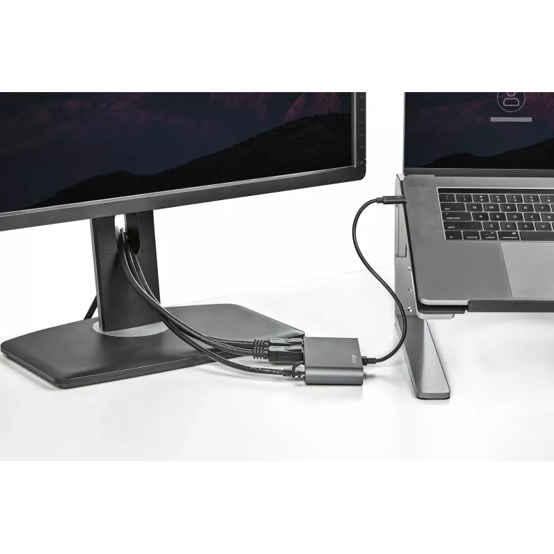 Dock Thunderbolt Mini duplo para monitor StarTech.com, DisplayPort 4K 60Hz, hub sem drivers para Windows e Mac, Gigabit Ethernet, 1x USB-A (USB 5Gbps), cabo de 11in (28cm)