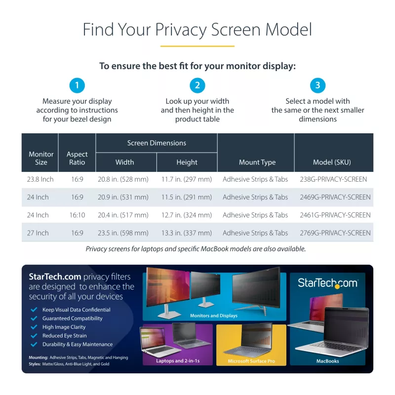 Película de proteção de ecrã dourada StarTech.com 24 polegadas 16:10, filtro reversível com maior privacidade, filtro de segurança para computador brilhante, proteção/abrigo de ecrã removível, +/- 30°