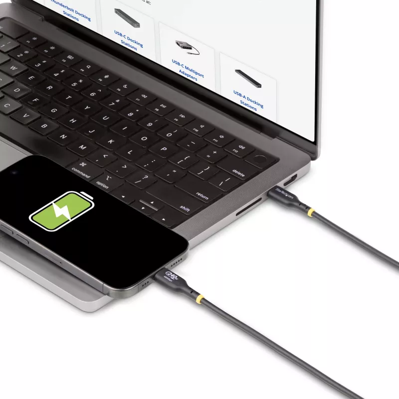 Cabo de carregamento USB-C StarTech.com 3m, cabo USB-C certificado USB-IF, 240W PD EPR, cabo de carregamento para portátil USB 2.0 Type-C, cabo de transferência de dados USB-C, revestimento TPE, M/M