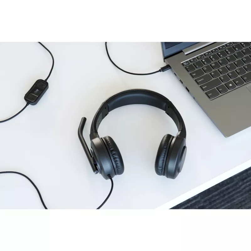 Headset on-ear H1000 USB-C Kensington, com fios, chamadas/música, 20 – 20000 Hz, 190 g, headset, preto