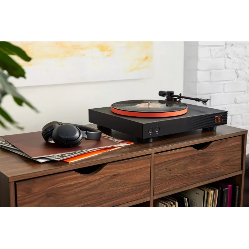 JBL Spinner BT gira-discos com acionamento por correia preto, laranja