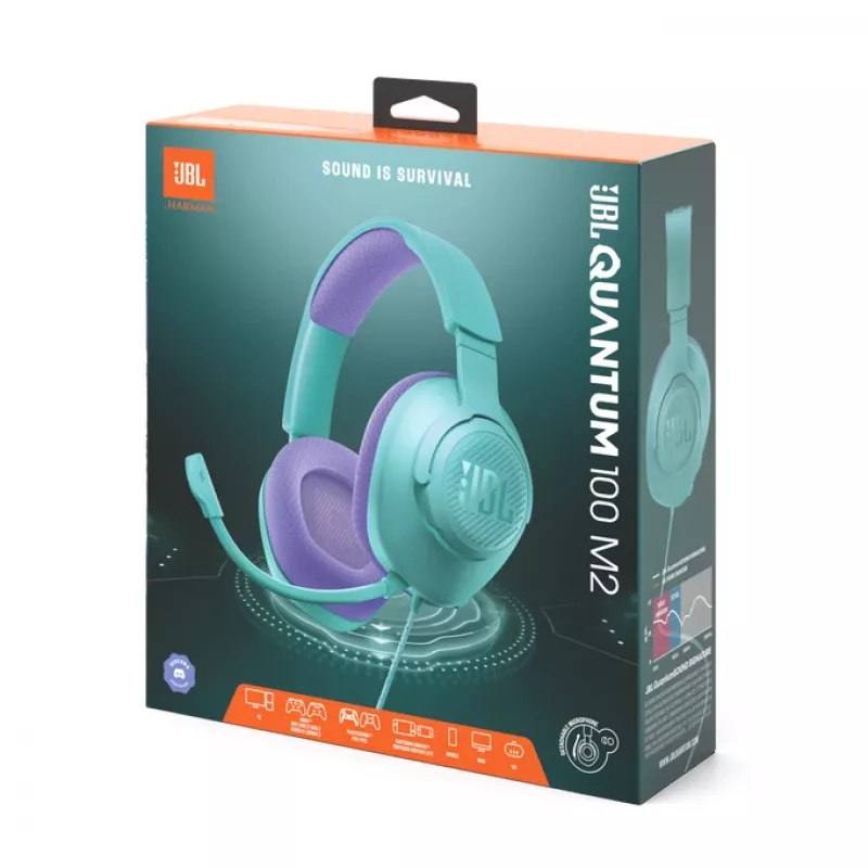 JBL Quantum 100M2 Headset com fios de arco Gaming Ciano