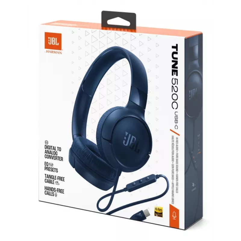 JBL Tune 520C Auscultadores USB-C com fios de arco Chamadas/Música USB Type-C Azul