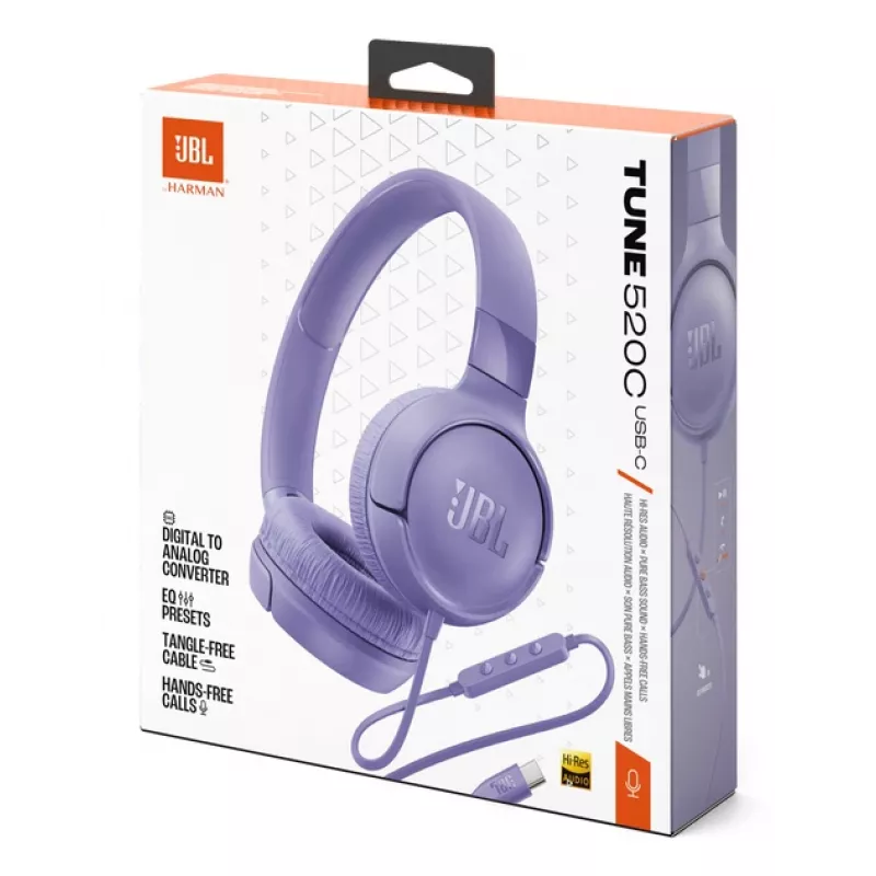 JBL Tune 520C Auscultadores USB-C com fios de arco Chamadas/Música USB Type-C Lilás