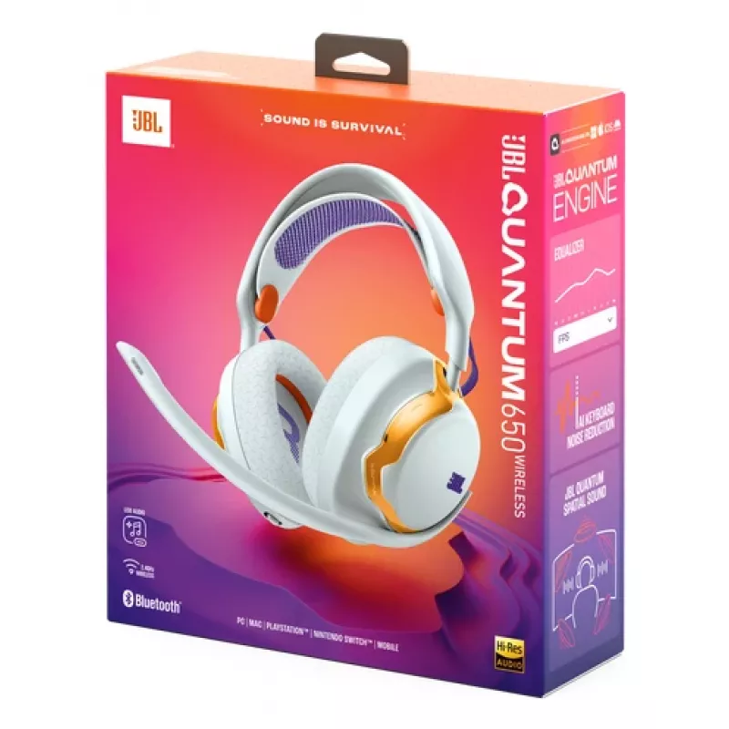 JBL Quantum 650 headset sem fios de arco de cabeça gaming USB Type-C Bluetooth turquesa