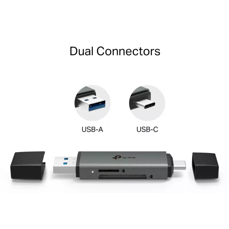Leitor de cartões TP‑LINK UA430D USB 3.1 — suporte MicroSD/SD, 200 Mbit/s, preto, 75×22,9×9,3 mm
