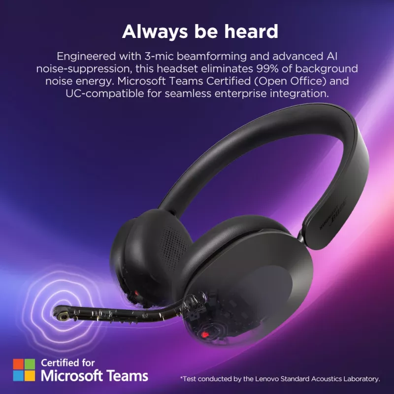 Auscultadores/headset Lenovo 4XD1T60925 sem fios de arco de cabeça escritório/call center USB Type-C Bluetooth cinzento