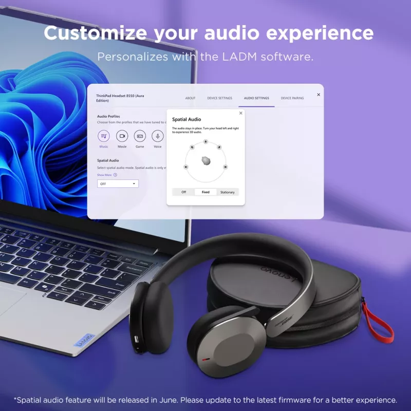 Auscultadores/headset Lenovo 4XD1T60925 sem fios de arco de cabeça escritório/call center USB Type-C Bluetooth cinzento