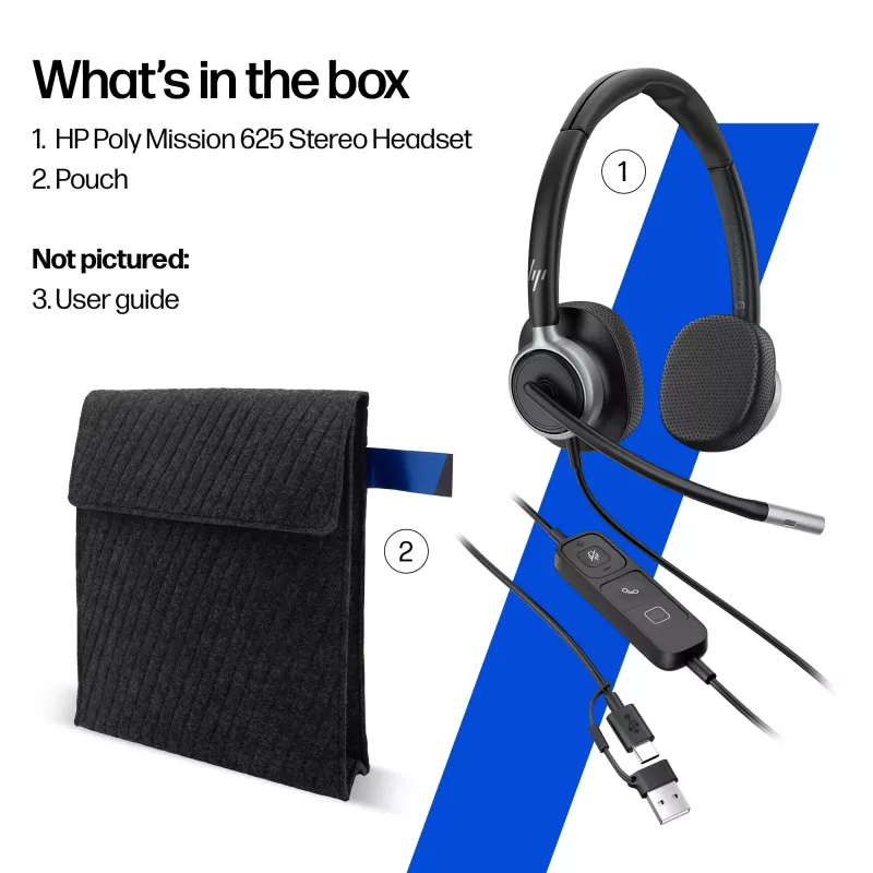 Headset estéreo com fios HP POLY Mission 625 com USB (C01C6AA)