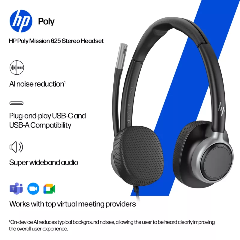 Headset estéreo com fios HP POLY Mission 625 com USB (C01C6AA)
