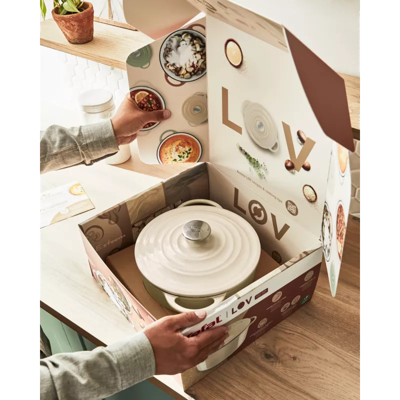 Frigideira de servir em ferro fundido Tefal LOV E25972, redonda 3,8 L, 28 cm, bege