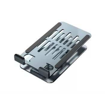 Suporte de telefone dobrável e articulado CONCEPTRONIC THANA08G, base giratória 360°, altura ajustável, prateado
