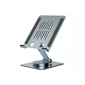 Suporte multimédia para tablet CONCEPTRONIC THANA09G — suporte articulado dobrável, base giratória 360°, altura ajustável, cinzento, 150×110×40 mm