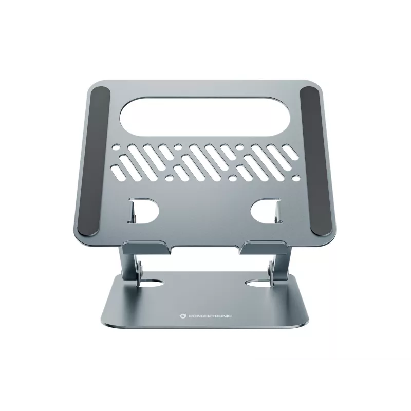 Suporte para portátil CONCEPTRONIC THANA10G — dobrável em alumínio, altura ajustável, cinzento, 240×220×50 mm