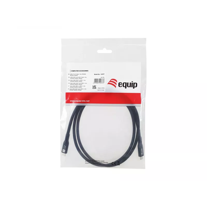 Cabo USB4 Gen 4x2 C para C EQUIP 1,2 m, 80 Gbit/s, PD240W, 8K@60Hz, preto