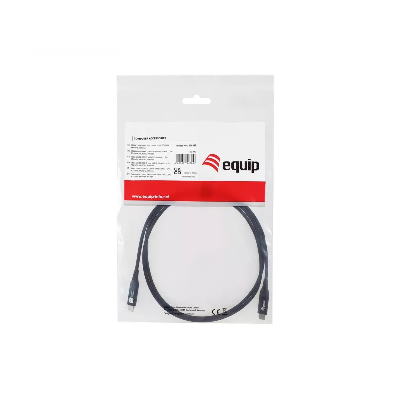 Cabo USB 4 ultrafino C para C Equip, 1,2 m, PD240W, 4K/60Hz, 40 Gbps, preto