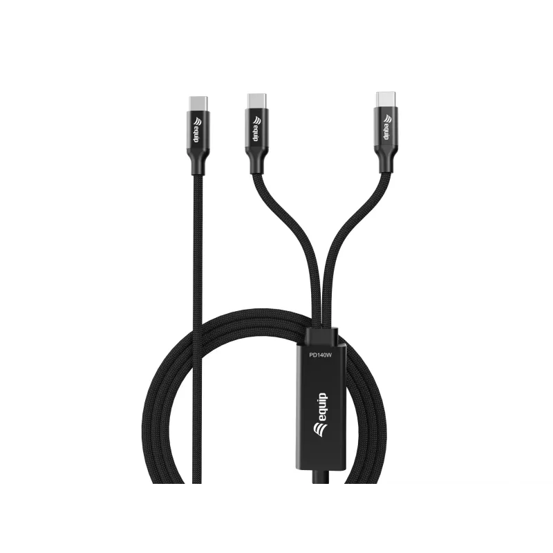 Cabo de carregamento em Y USB-C para 2x USB-C EQUIP 1,5 m PD 140 W, USB 2.0, preto