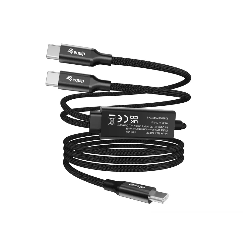Cabo de carregamento em Y USB-C para 2x USB-C EQUIP 1,5 m PD 140 W, USB 2.0, preto