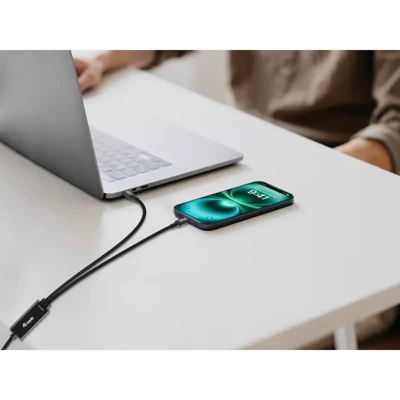 Cabo de carregamento em Y USB-C para 2x USB-C EQUIP 1,5 m PD 140 W, USB 2.0, preto
