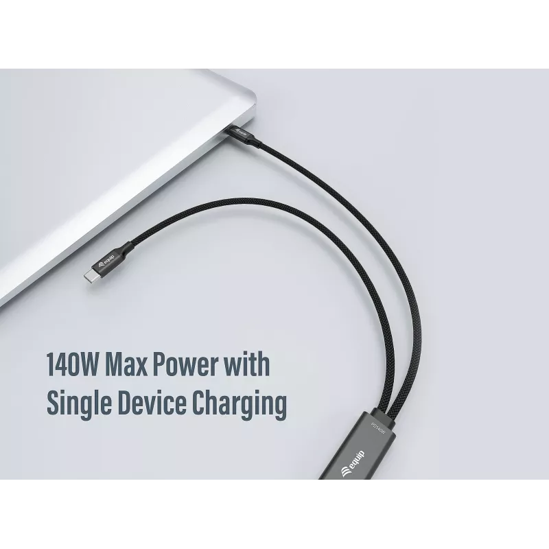 Cabo de carregamento em Y USB-C para 2x USB-C EQUIP 1,5 m PD 140 W, USB 2.0, preto