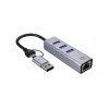 Adaptador de rede USB-C para Gigabit com hub USB de 3 portas CONCEPTRONIC ABBY25G — USB 3.2 Gen 1, Ethernet 1 Gbit/s, 3x USB-A, alumínio, cinzento