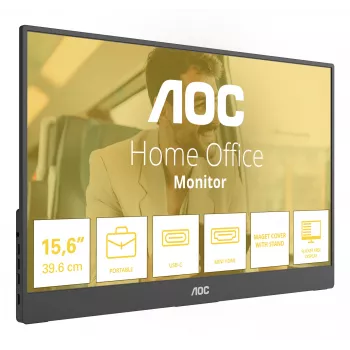 Monitor portátil TV/monitor AOC 16T20E2 preto 39,6 cm (15,6 polegadas) LED 1920 x 1080 píxeis