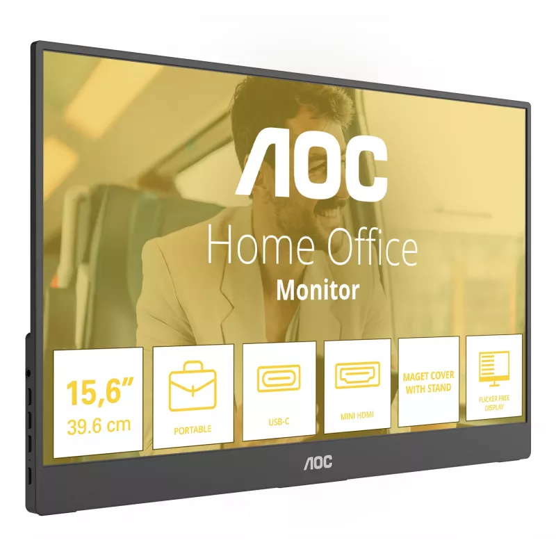 Monitor portátil TV/monitor AOC 16T20E2 preto 39,6 cm (15,6 polegadas) LED 1920 x 1080 píxeis